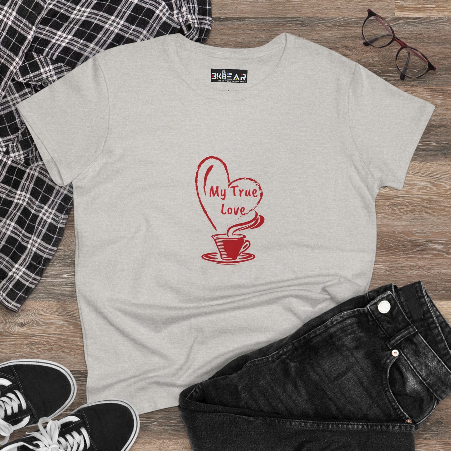 I Heart Coffee. Red. Women's Midweight Cotton Tee