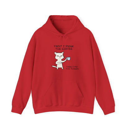 Cat Drinking Coffee To Kick Start The day and Do Things. Unisex Heavy Blend™ Hooded Sweatshirt