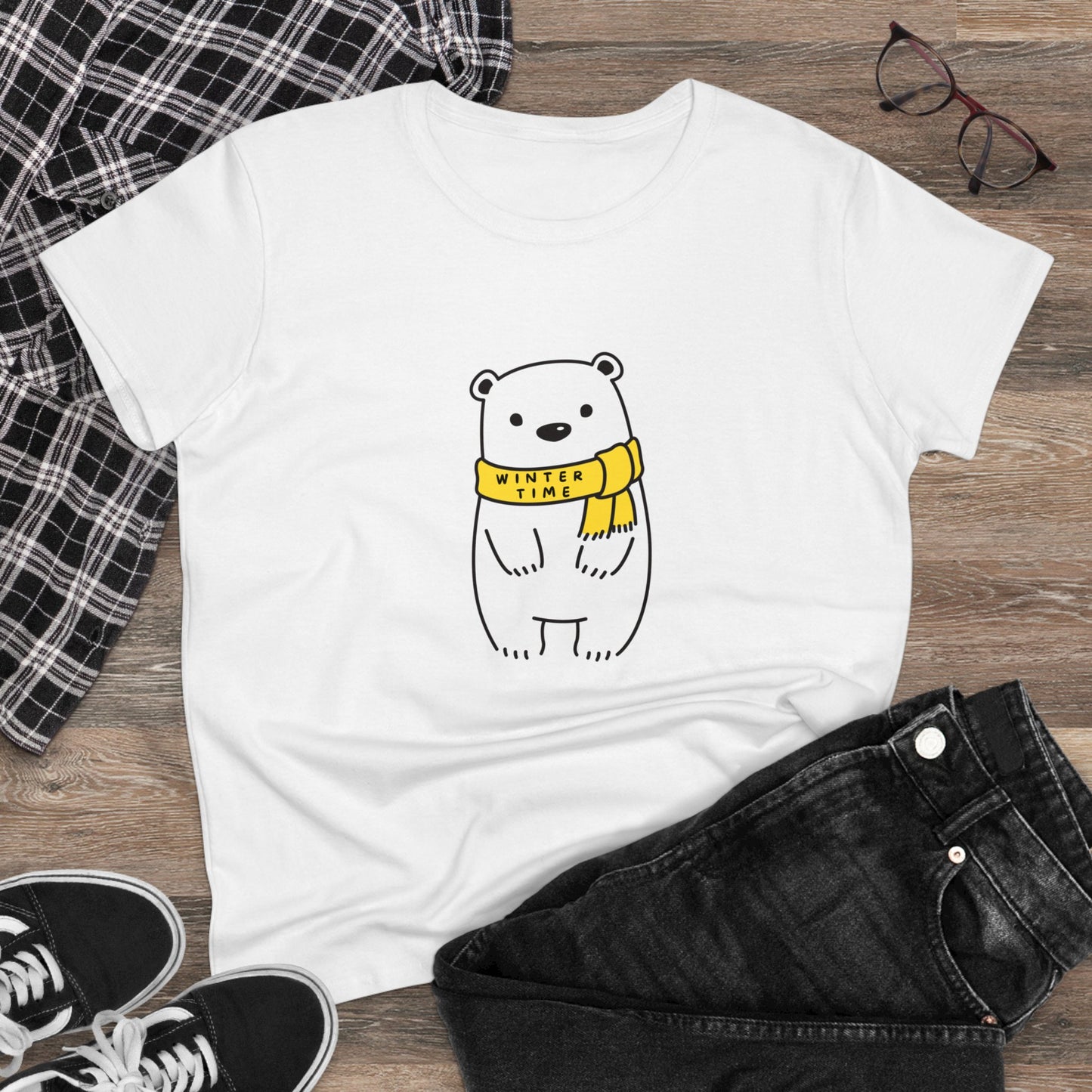 Winter Time BK Bear. .  Women's Midweight Cotton Tee