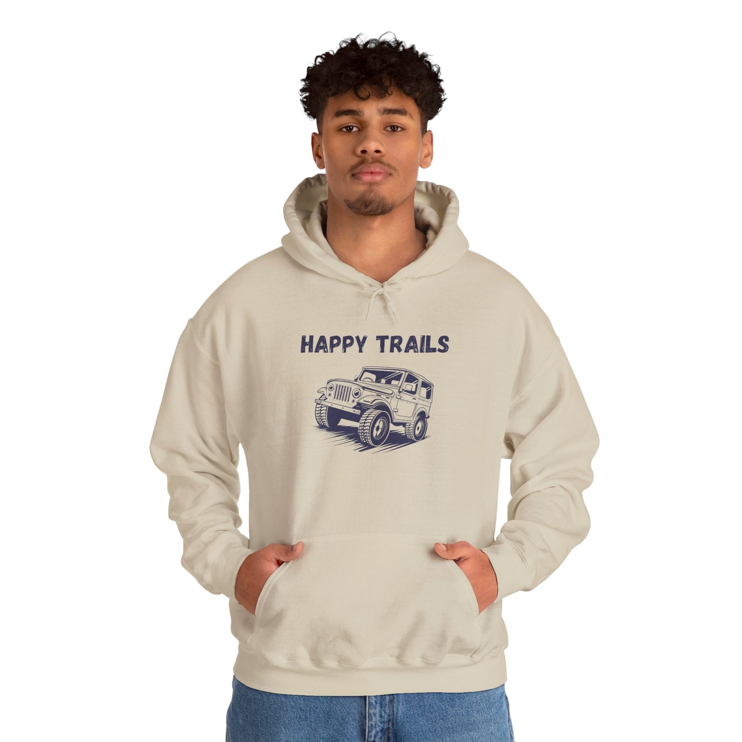 Happy Trails Unisex Hooded Sweatshirt, Cozy Outdoor Hoodie, Perfect Gift for Adventurers, Casual Wear, Great for Road Trips