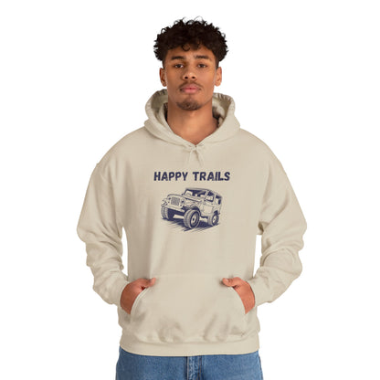 Happy Trails Unisex Hooded Sweatshirt, Cozy Outdoor Hoodie, Perfect Gift for Adventurers, Casual Wear, Great for Road Trips