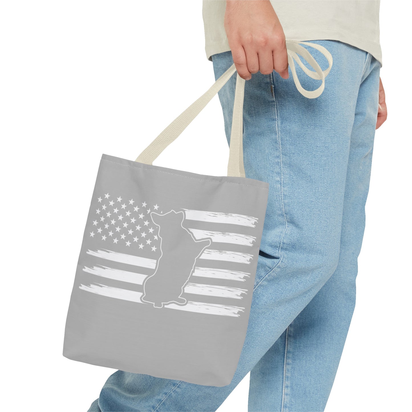 Charlie The American Flag Dog. Gray Tote Bag