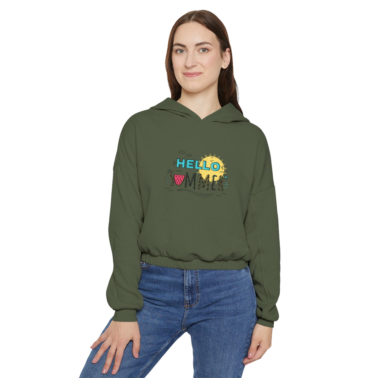 Hello Summer. Watermelon. Women's Cinched Bottom Hoodie