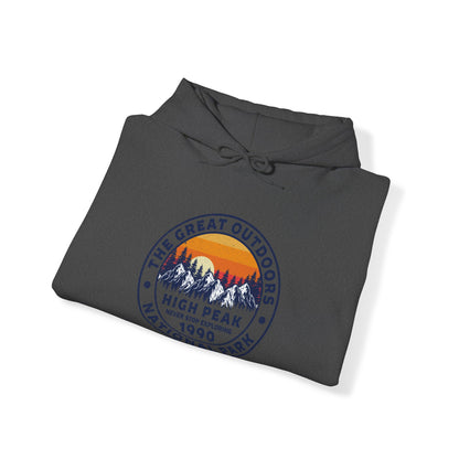 Never Stop Exploring. High Peak National Park. Unisex Hooded Sweatshirt.