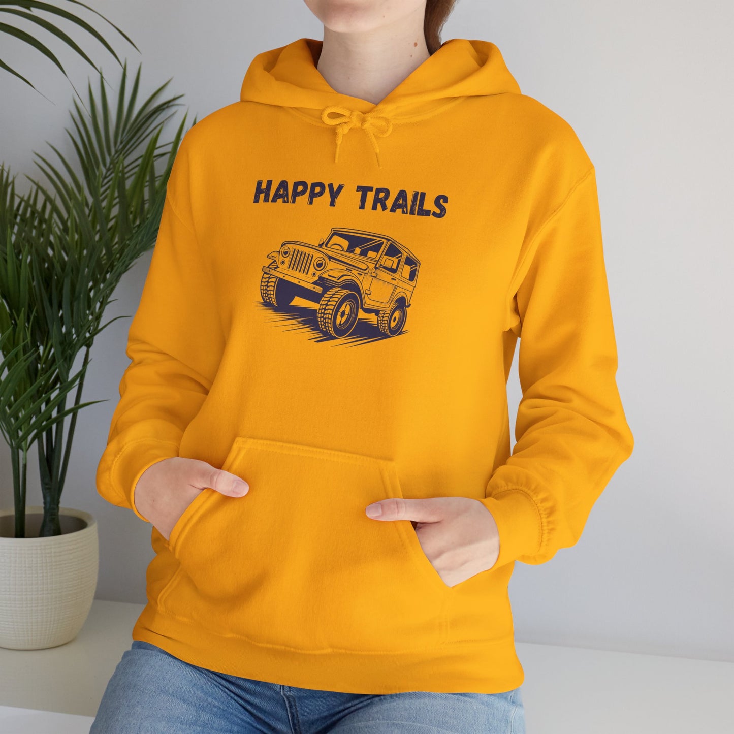 Happy Trails Unisex Hooded Sweatshirt, Cozy Outdoor Hoodie, Perfect Gift for Adventurers, Casual Wear, Great for Road Trips