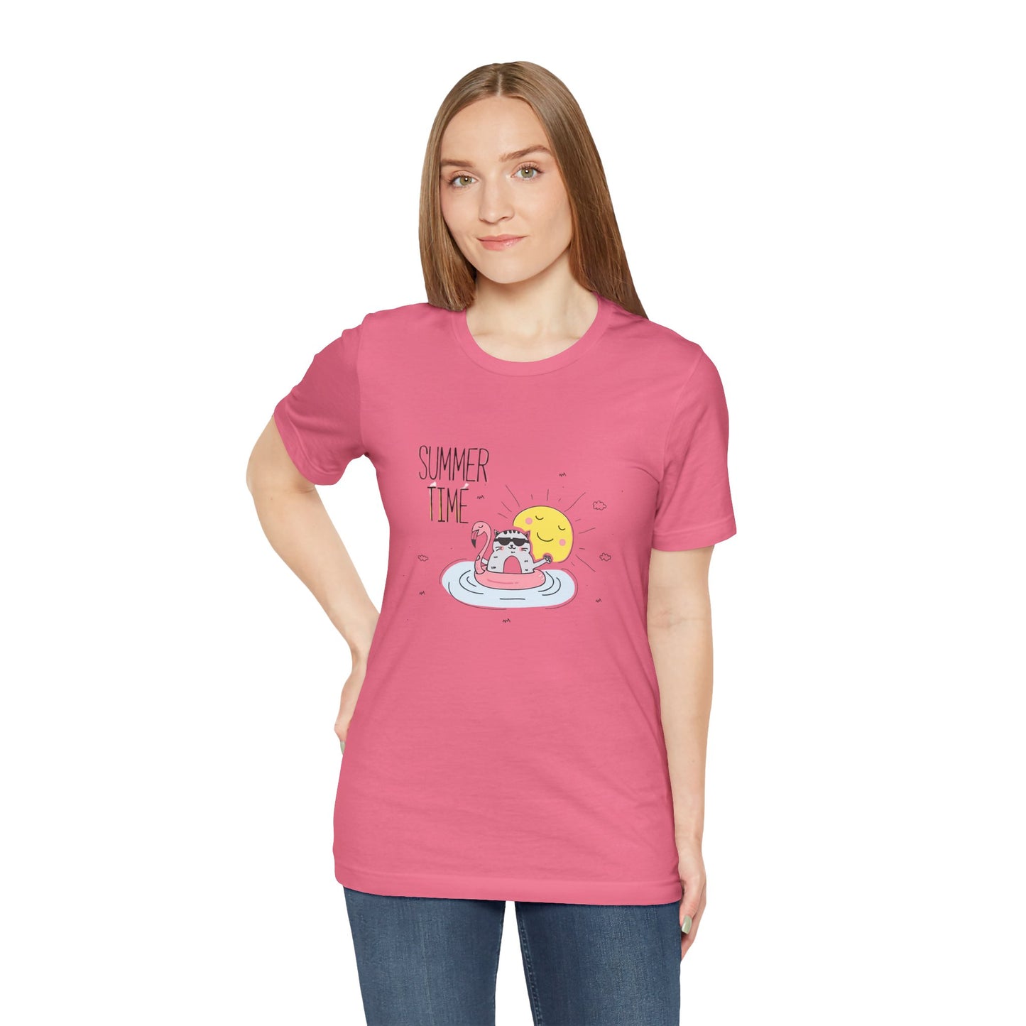 Jingles The Summertime Cat.  Women's Unisex Jersey Short Sleeve Tee