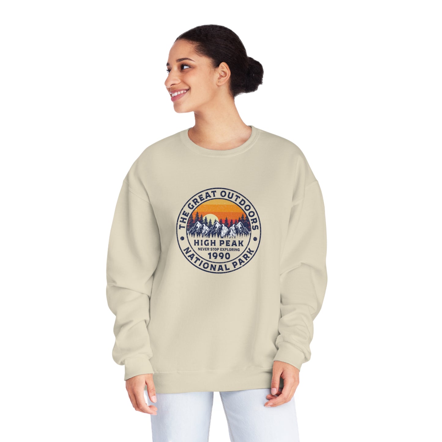 Never Stop Exploring. High Peak National Park. Unisex NuBlend® Crewneck Sweatshirt