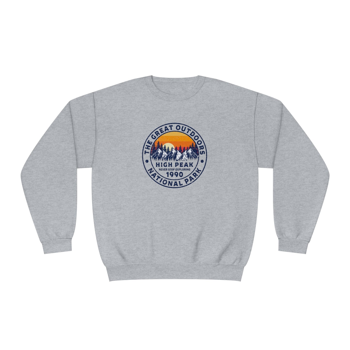 Never Stop Exploring. High Peak National Park. Unisex NuBlend® Crewneck Sweatshirt