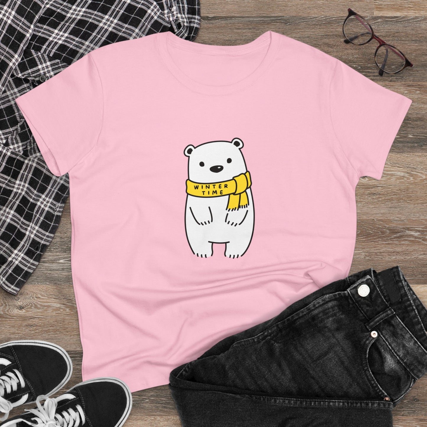 Winter Time BK Bear. .  Women's Midweight Cotton Tee
