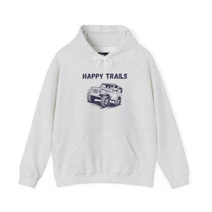 Happy Trails Unisex Hooded Sweatshirt, Cozy Outdoor Hoodie, Perfect Gift for Adventurers, Casual Wear, Great for Road Trips