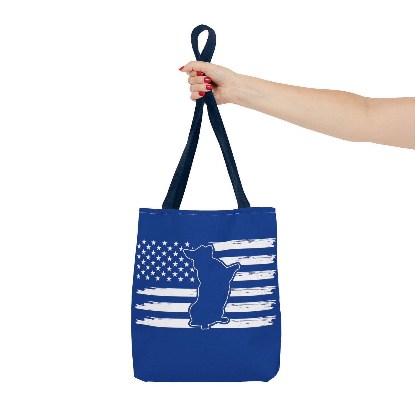 Charlie The American Flag Dog. Royal Blue Tote Bag