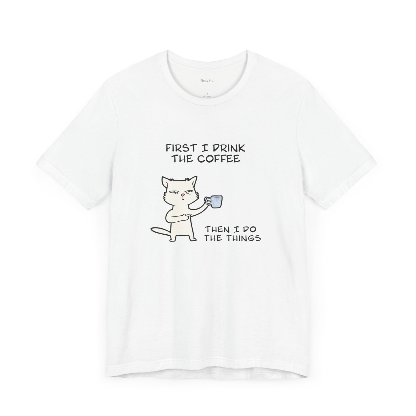 Cat Drinking Coffee To Kick Start The day and Do Things. Unisex Jersey Short Sleeve Tee