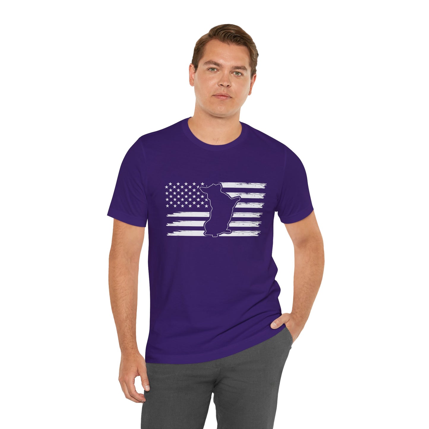 Charlie The American Flag Dog.  Unisex Jersey Short Sleeve Tee