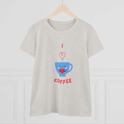 I Love Coffee Heart Cup. Women's Midweight Cotton Tee