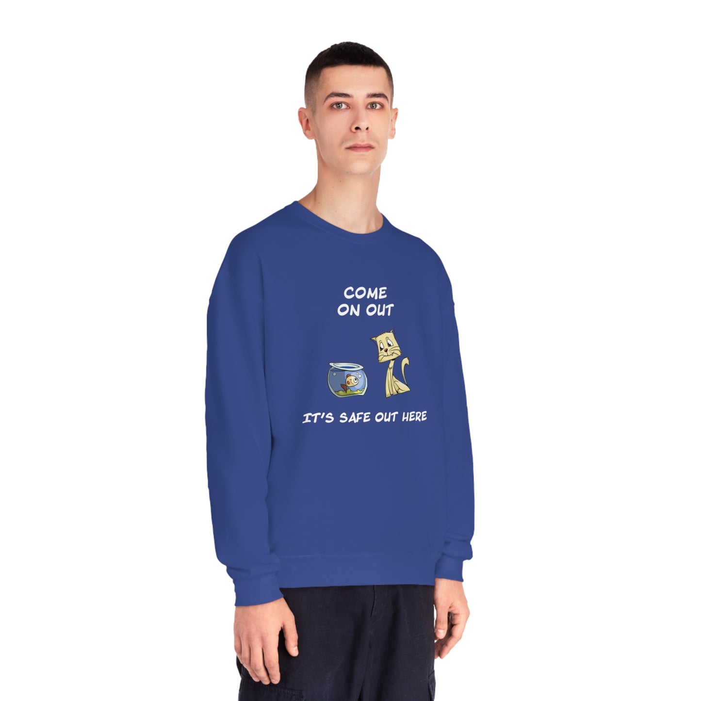 Kitty Cat Trying To Trick The Fish To Come Out. Unisex NuBlend® Crewneck Sweatshirt