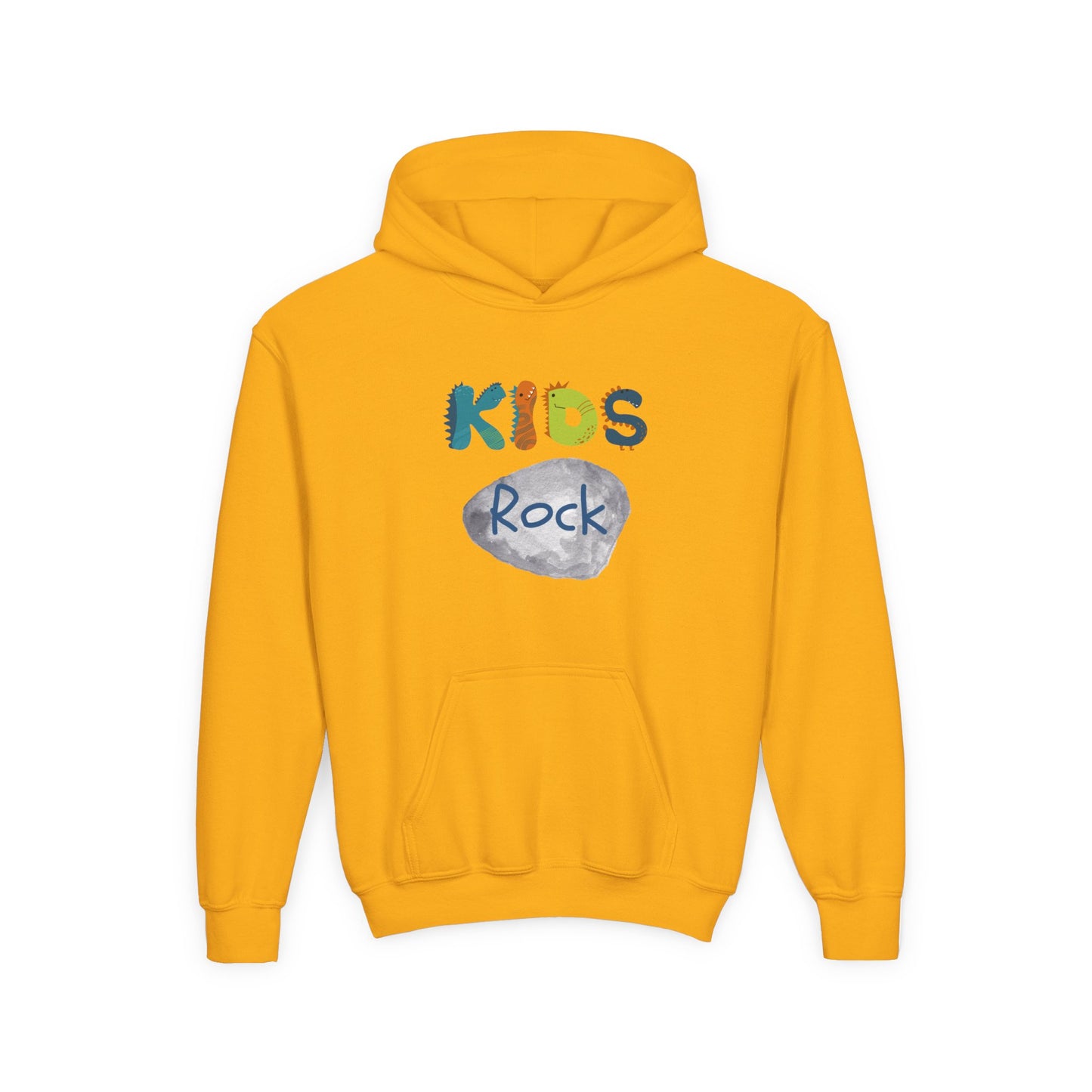Kids Rock Heavy Blend Hoodie with Humorous Rock Design