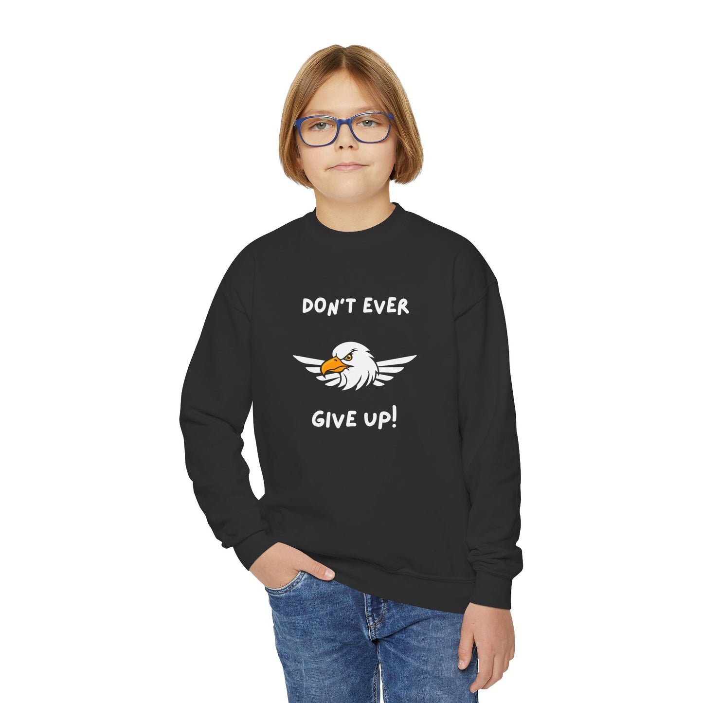 Don't Ever Give Up Eagle! Youth Crewneck Sweatshirt