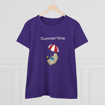 Summertime Bear Graphic Tee - Women’s Midweight Cotton T-Shirt | Eco-Friendly