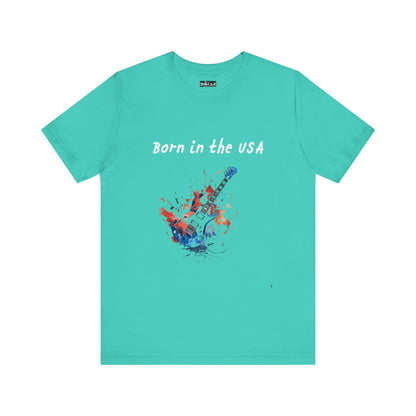 Born In The USA Guitar. Unisex Jersey Short Sleeve Tee