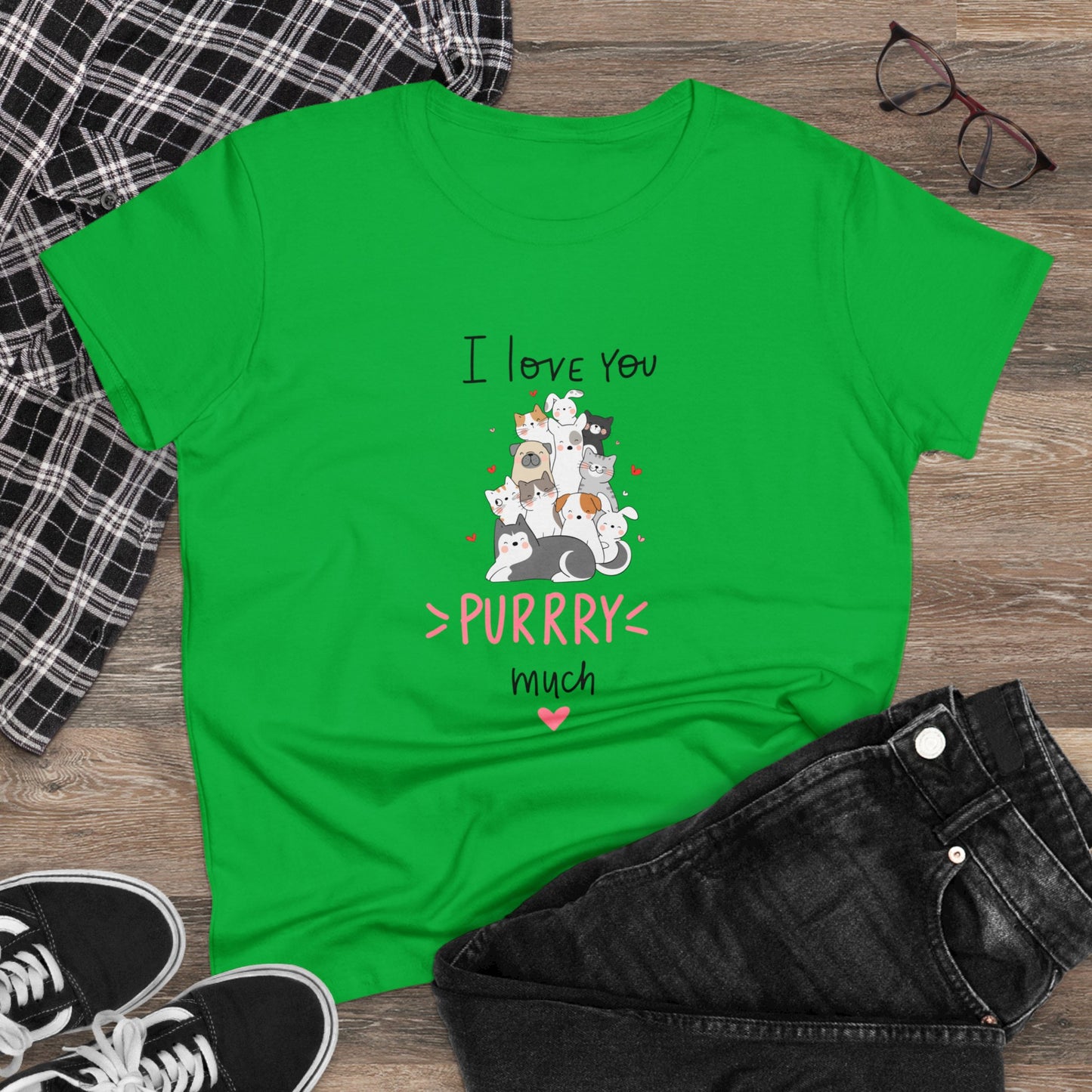 Adorable Animals that Love You Purry Much. Women's Midweight Cotton Tee