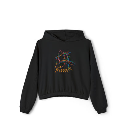 Meow. Cat with purrty color outlines. Women's Cinched Bottom Hoodie