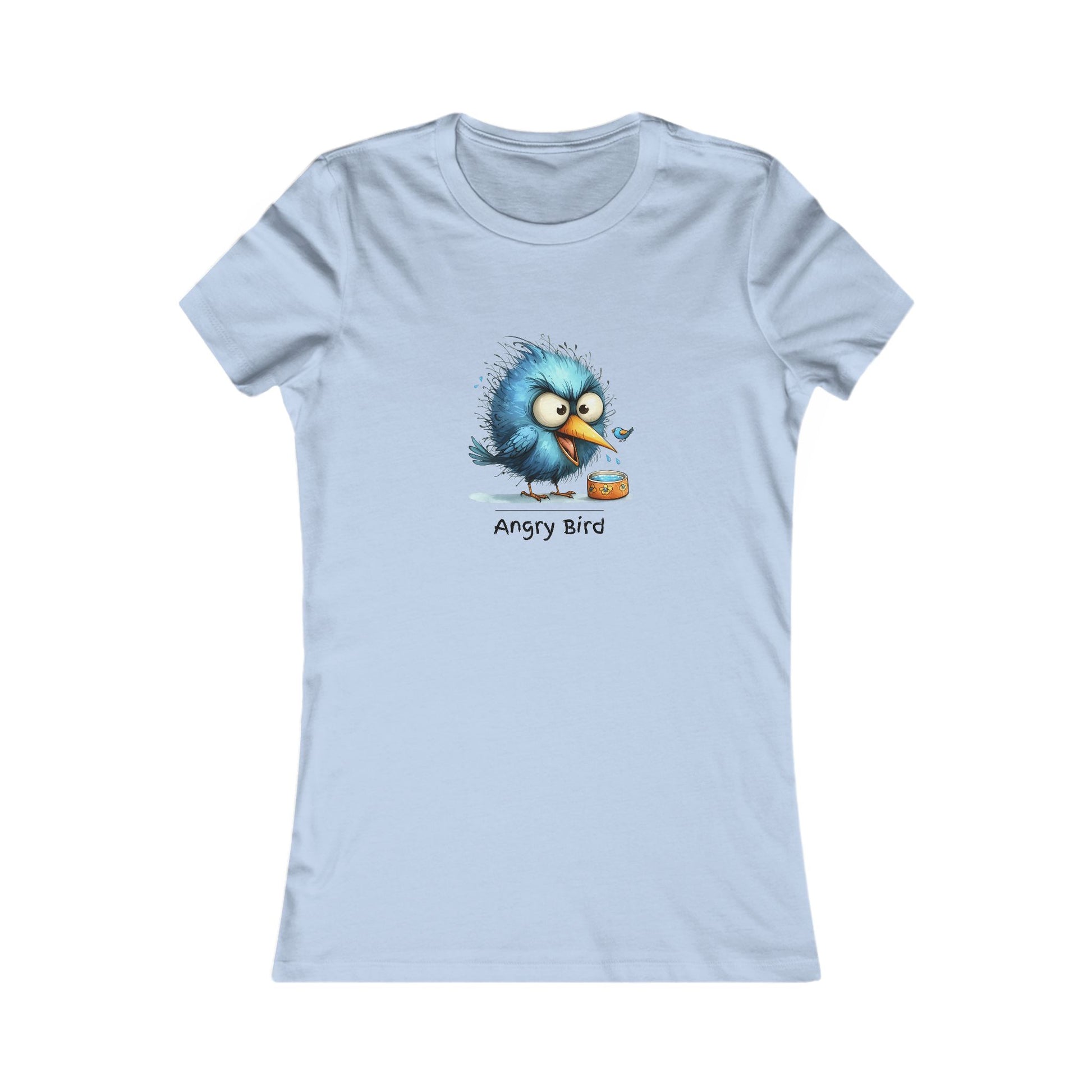Light blue angry bird t‑shirt women featuring a cute angry blue bird graphic from Printify