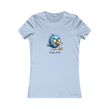 Light blue angry bird t‑shirt women featuring a cute angry blue bird graphic from Printify