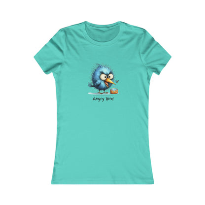 Printify turquoise angry bird t‑shirt women with cute blue angry bird graphic and text