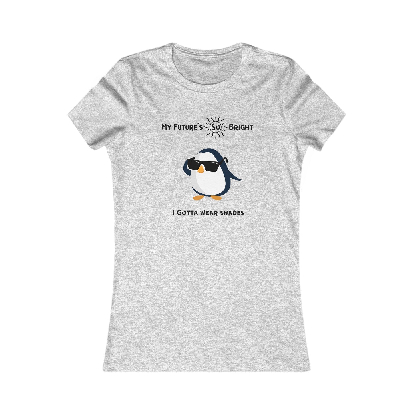 Gray Printify women's animal sunglasses shirt with cute penguin wearing sunglasses and bright future text