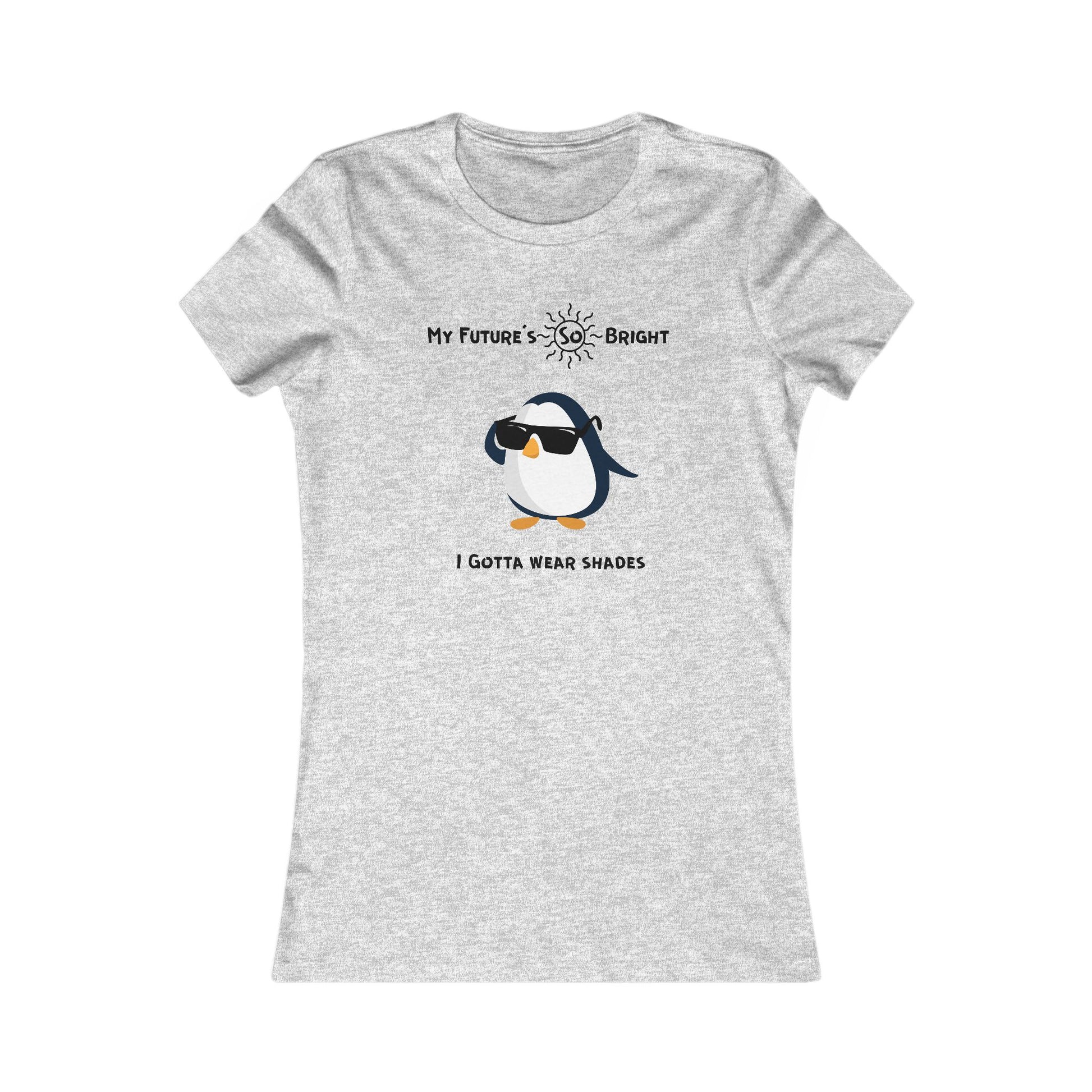 Gray Printify women's animal sunglasses shirt with cute penguin wearing sunglasses and bright future text