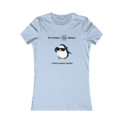 Light blue animal sunglasses shirt featuring a penguin wearing sunglasses with bright future text