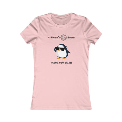 Pink animal sunglasses shirt featuring a penguin wearing shades with sun and bright future text