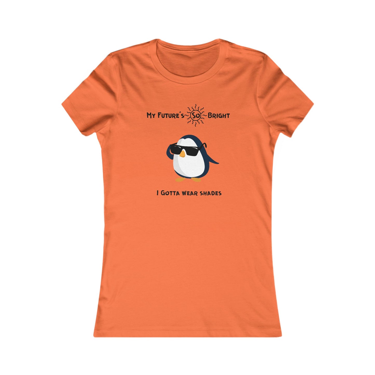 Orange animal sunglasses shirt with a cool penguin wearing sunglasses and bright future text