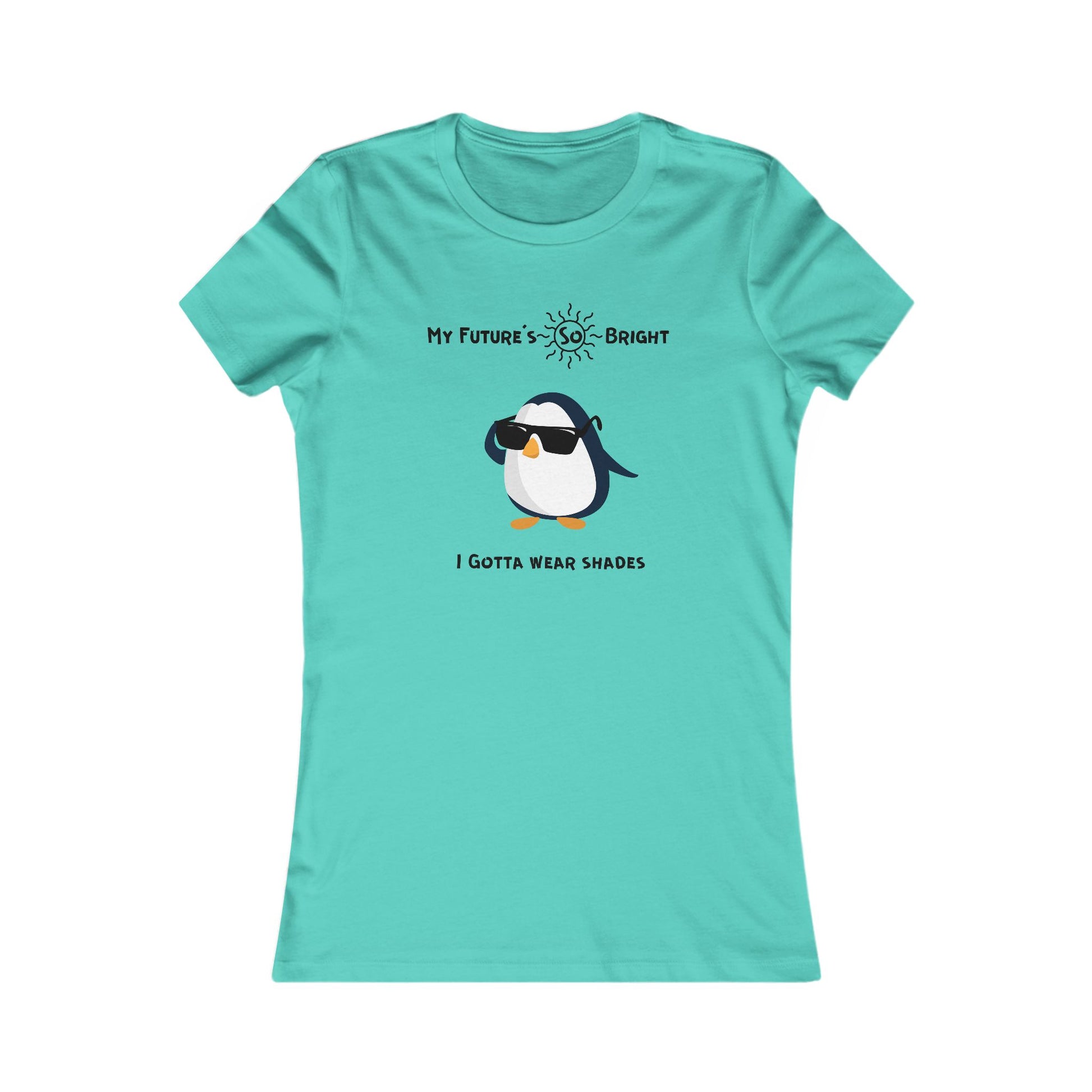 Light blue animal sunglasses shirt featuring a penguin wearing black shades and text My Future's So Bright