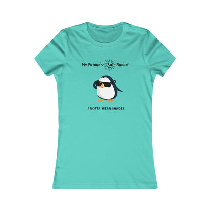 Light blue animal sunglasses shirt featuring a penguin wearing black shades and text My Future's So Bright