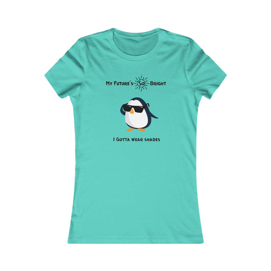 Light blue animal sunglasses shirt featuring a penguin wearing black shades and text My Future's So Bright