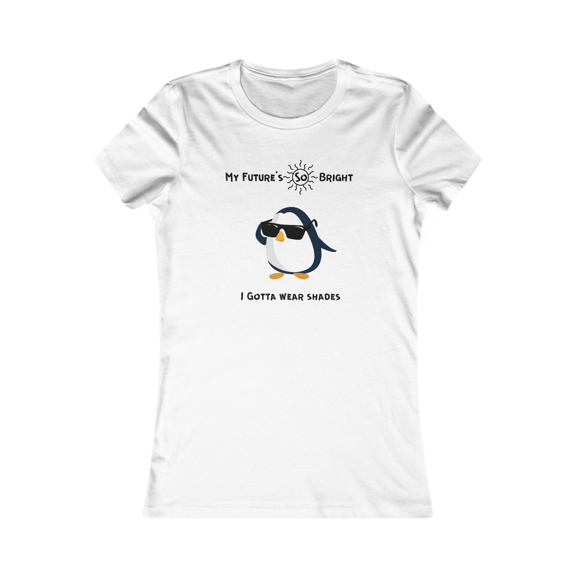 White animal sunglasses shirt with a penguin wearing black shades and text My Future's So Bright