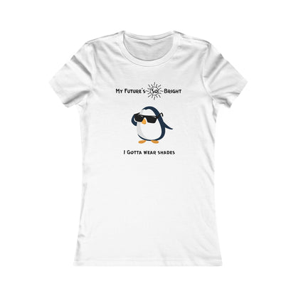 White animal sunglasses shirt with a penguin wearing black shades and text My Future's So Bright