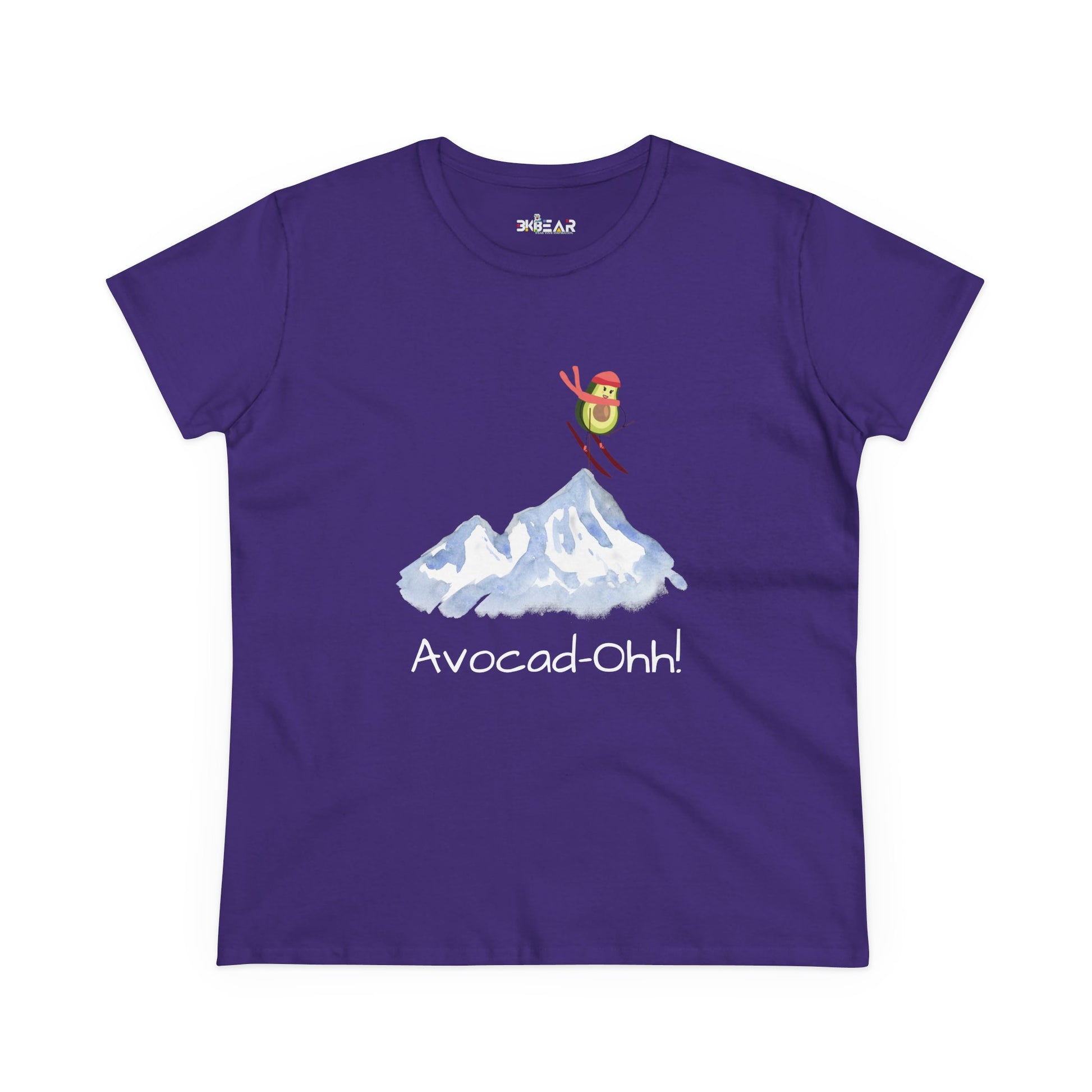 Printify purple avocado graphic tee women with ski jumping avocado and mountain design
