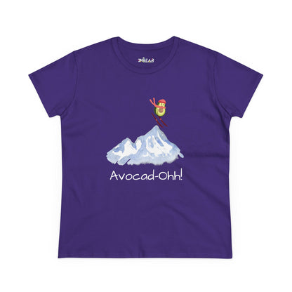 Printify purple avocado graphic tee women with ski jumping avocado and mountain design
