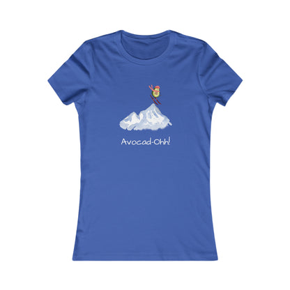 Blue avocado lover graphic tee by Printify with skiing avocado cartoon and Avocad-Ohh text