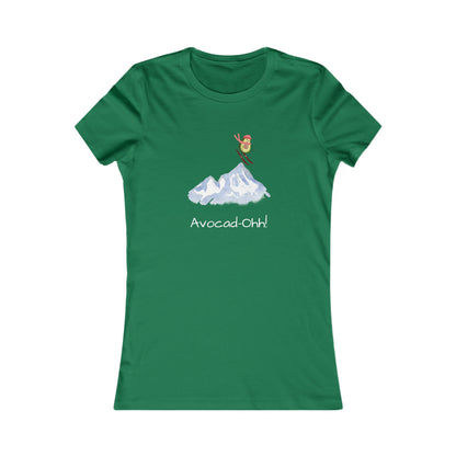 Green Printify avocado lover graphic tee with skiing avocado and Avocad-Ohh text