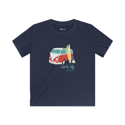 Navy surfing shirt for boys and girls with surf van and penguin graphic Printify kids clothes