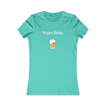 Printify teal beer in disguise t-shirt women with Vegan Shake text and beer mug graphic