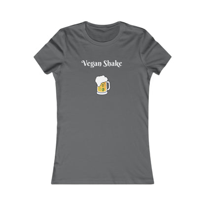 Gray Printify beer in disguise t-shirt women with Vegan Shake text and beer mug graphic