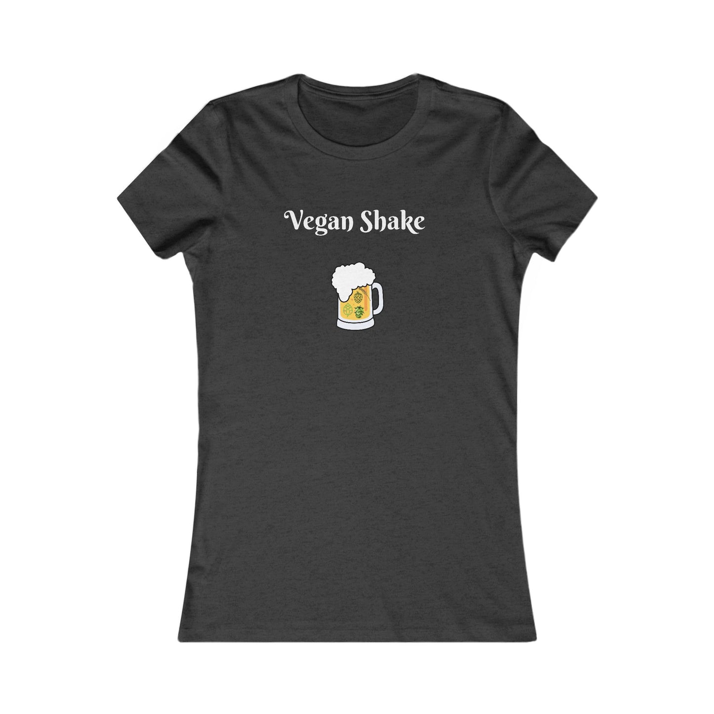 Black Printify beer in disguise t-shirt women with Vegan Shake text and beer mug graphic