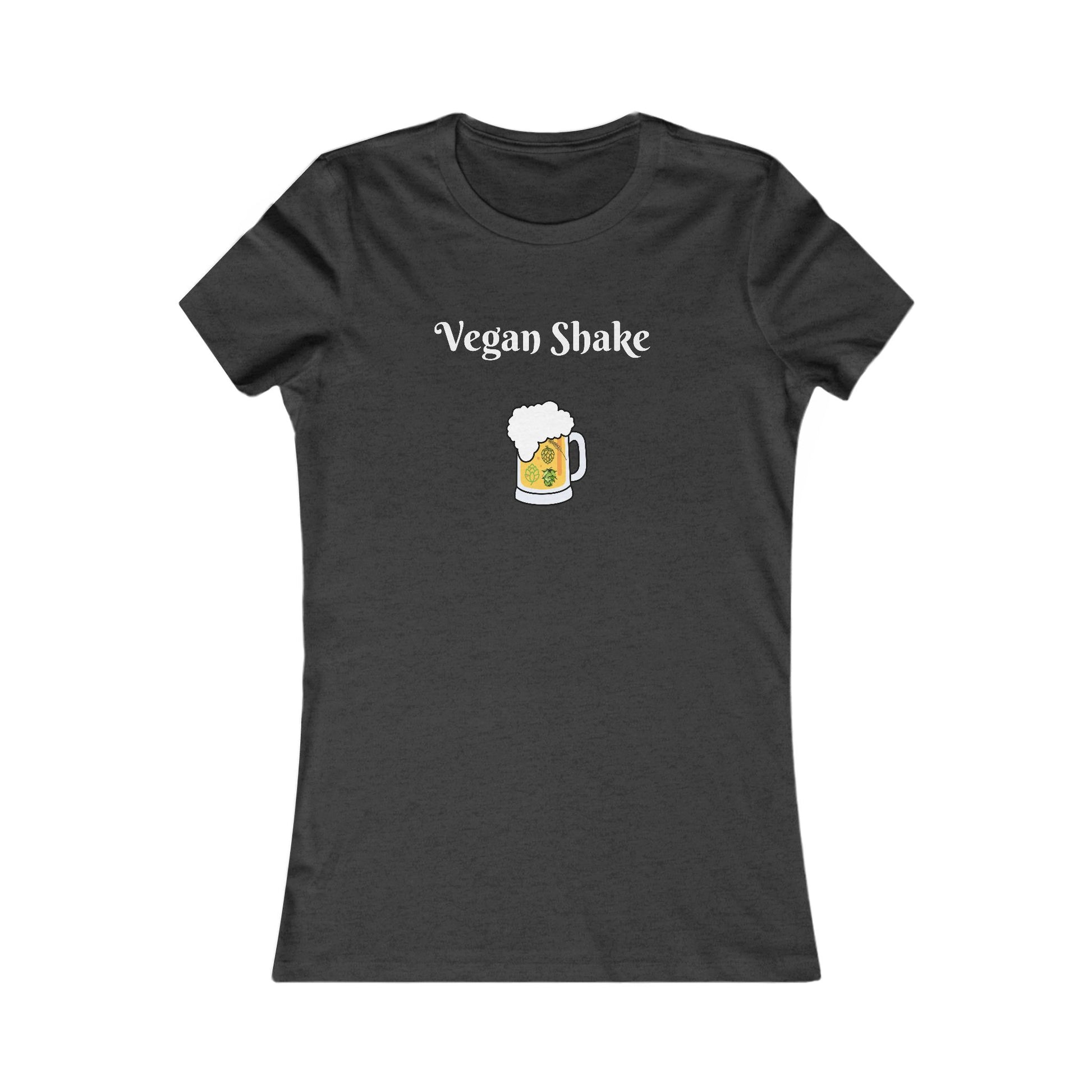 Black Printify beer in disguise t-shirt women with Vegan Shake text and beer mug graphic