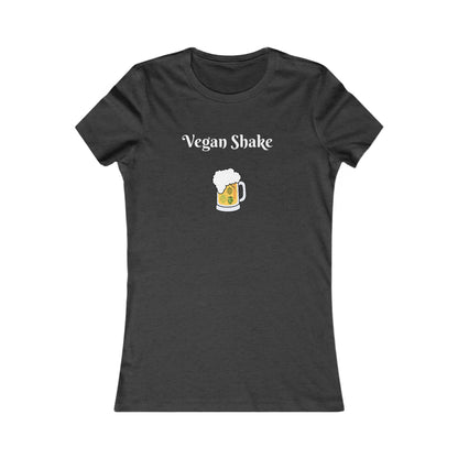 Black Printify beer in disguise t-shirt women with Vegan Shake text and beer mug graphic