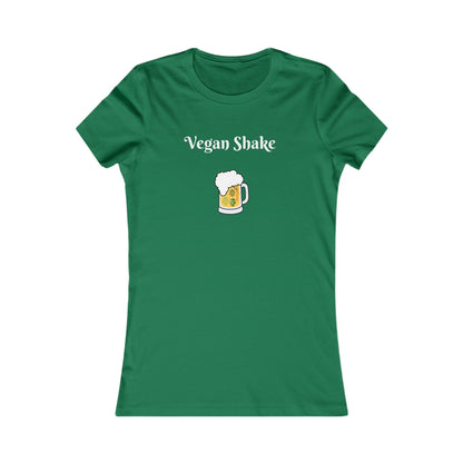 Green Printify beer in disguise t-shirt women with Vegan Shake text and beer mug graphic