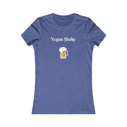 Printify blue beer in disguise t-shirt women with Vegan Shake text and beer mug graphic